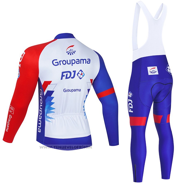 2021 Maillot Cyclisme Groupama-FDJ Bleu Blanc Rouge Manches Longues et Cuissard